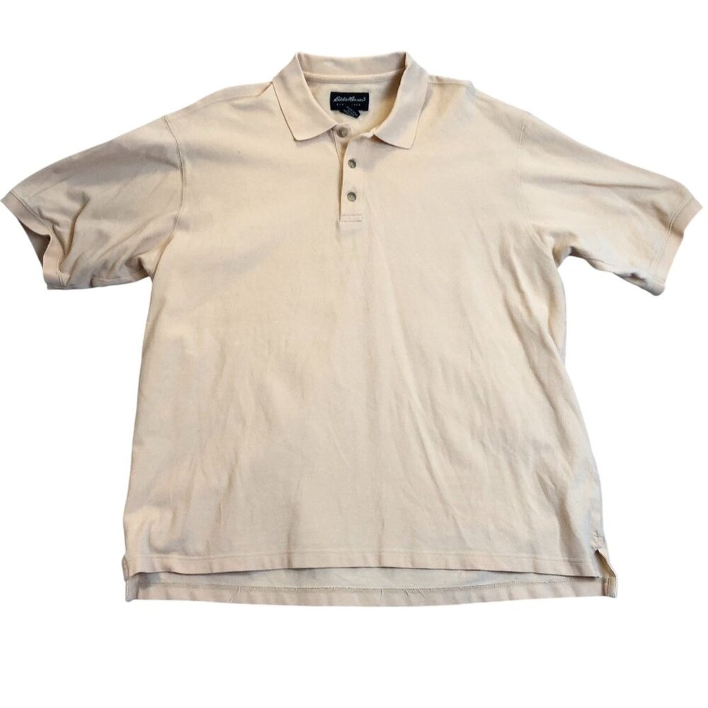 Eddie Bauer Mens Polo Shirt XL Beige 100% Cotton Short Sleeve Classic Fit Casual